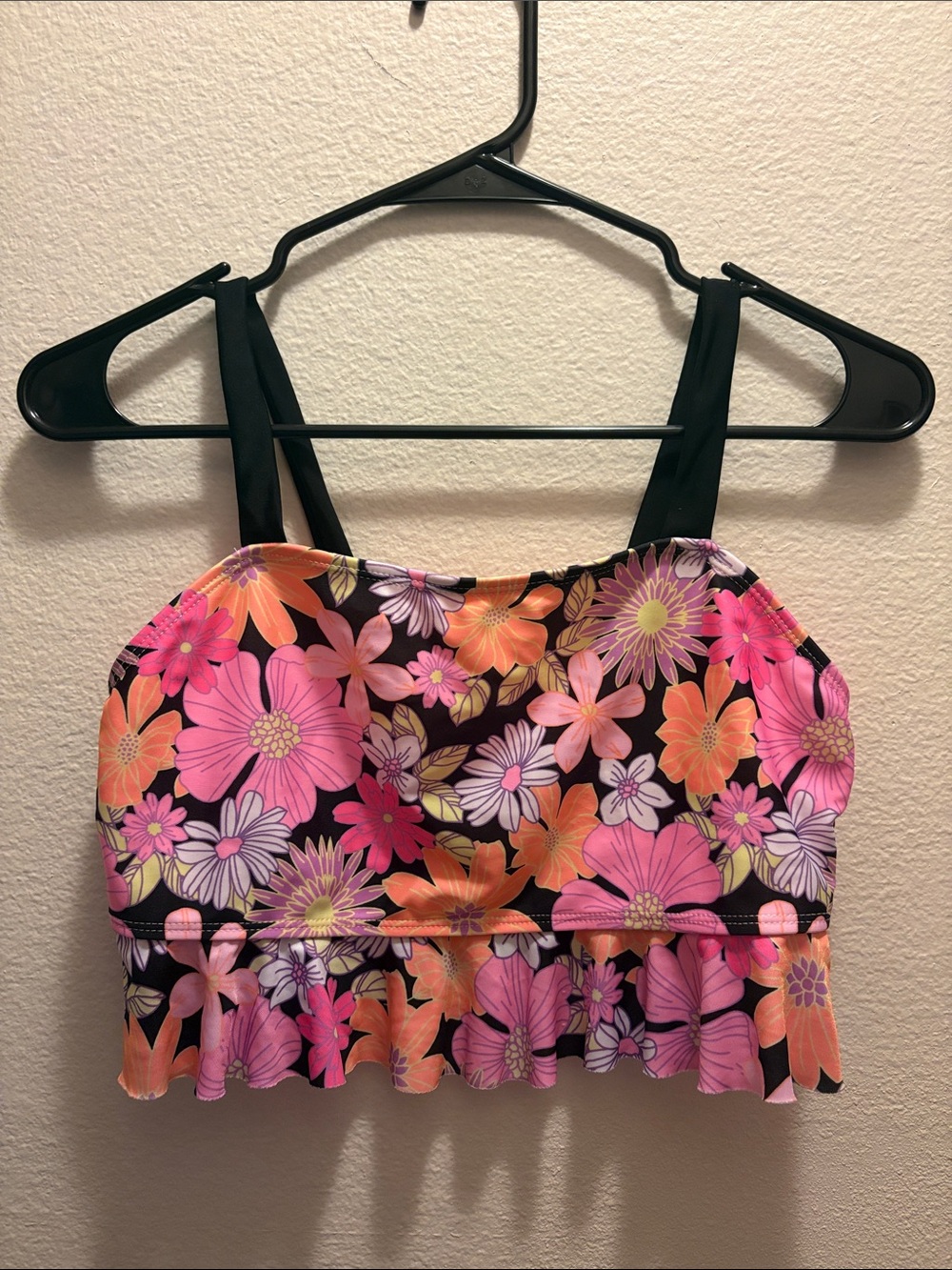 Girls Floral Swim Top - Pink & Orange Flowers
